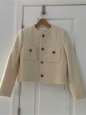 BA&SH Cream Textured Bouclé Lady Jacket with Gold Buttons